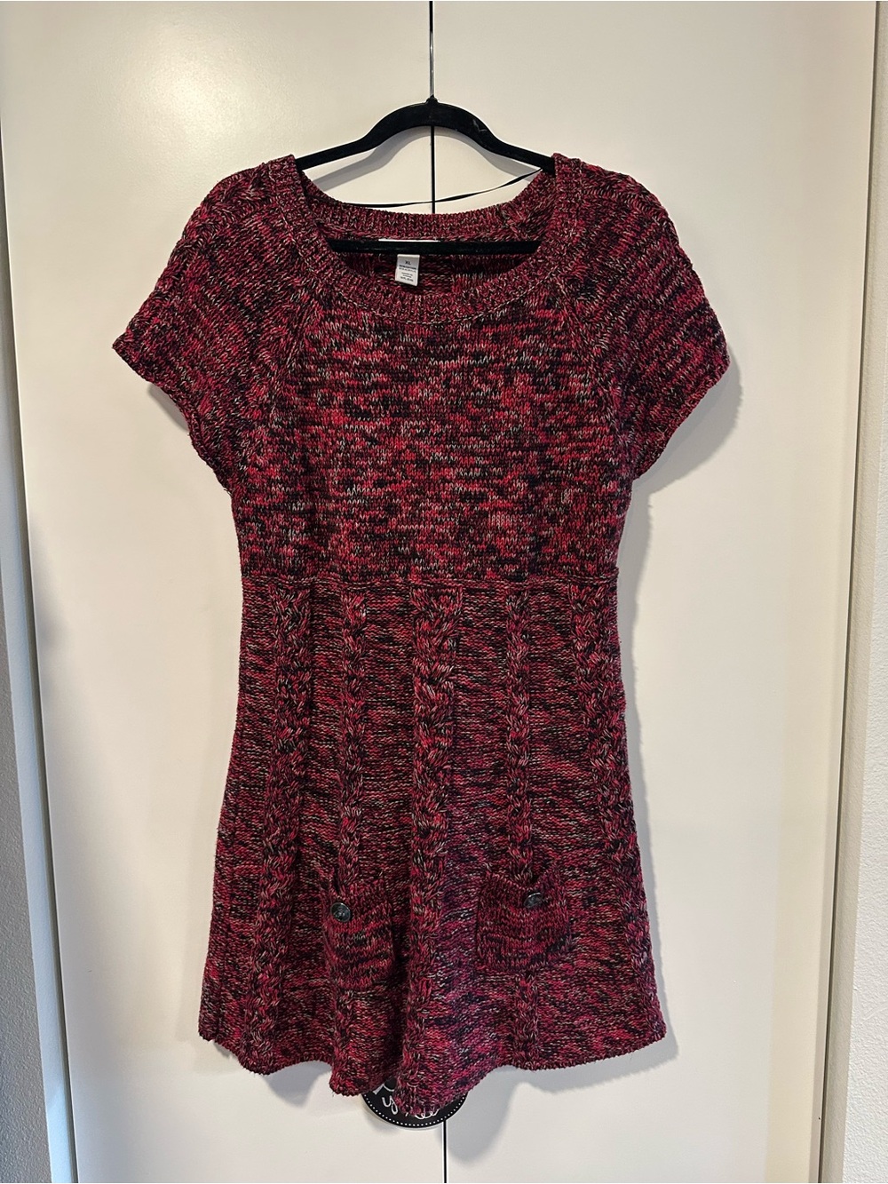 Style & Co Women’s XL Short-Sleeve Knit Sweater Dress in Burgundy Red Black